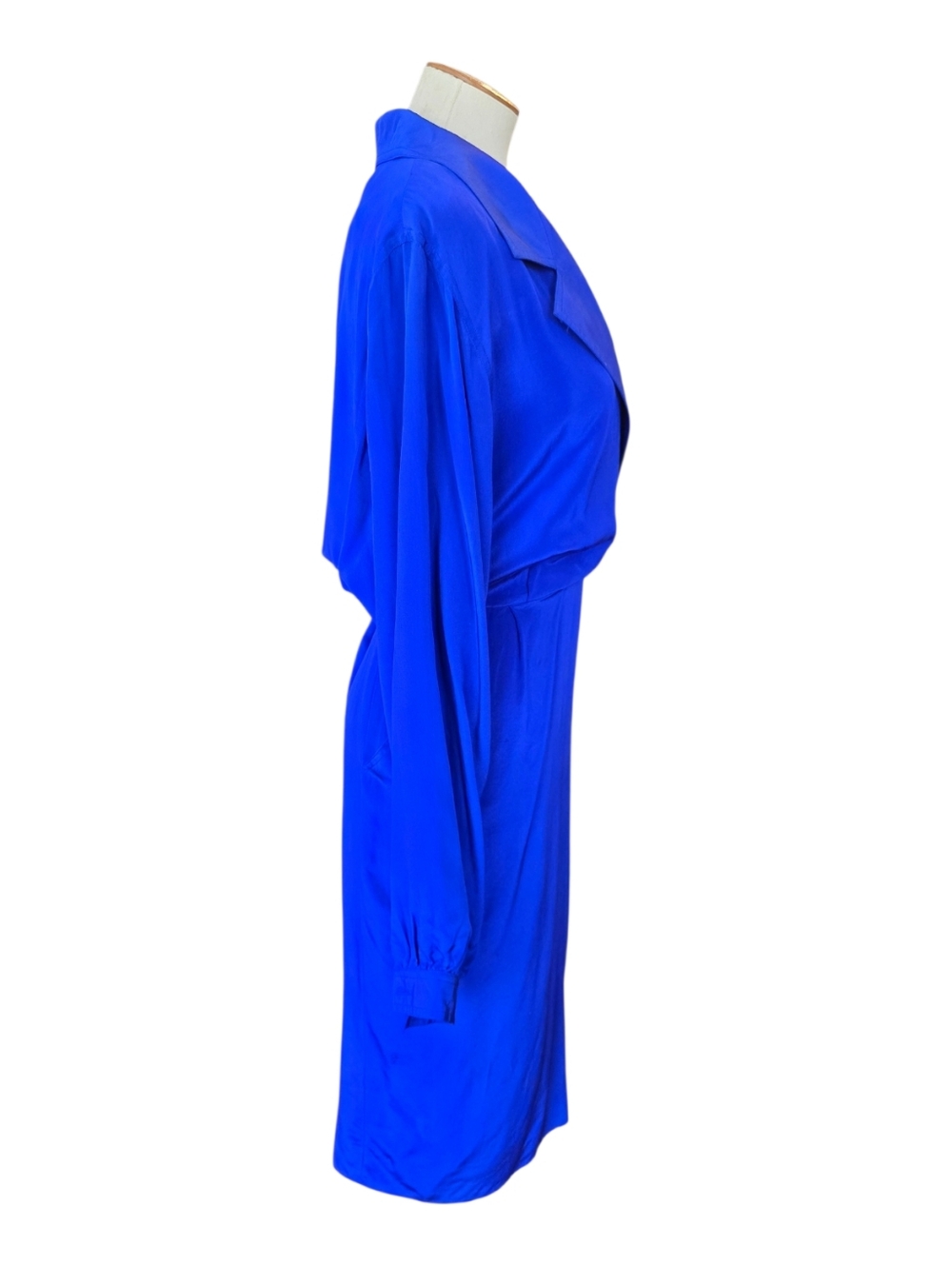 Vintage 1980s Leslie Fay 100% Silk Cobalt Blue Shirt Dress Long Sleeve Womens Si - Picture 4 of 14